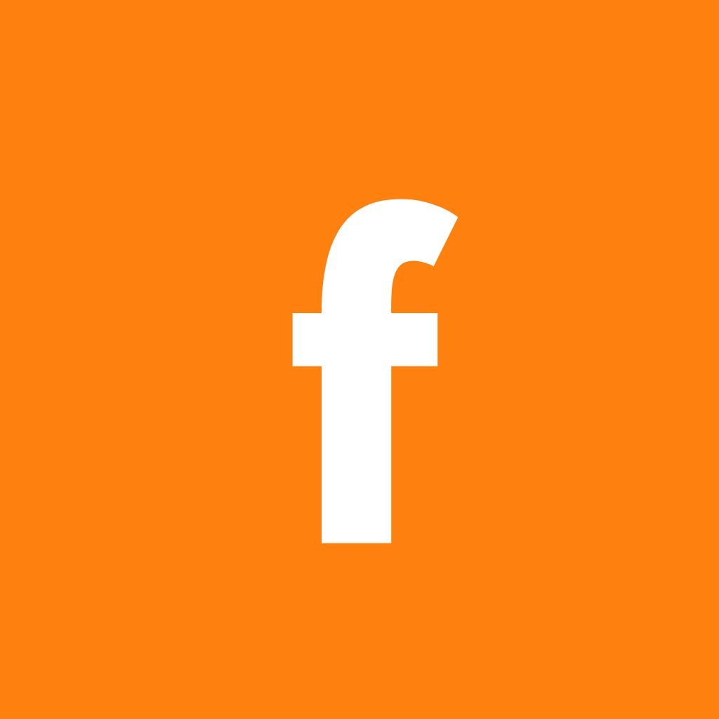 Facebook logo with orange background.