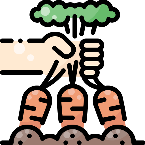 Illustration of a hand using a fork to eat three cooked sausages on a plate, with herbs and vegetables in the background